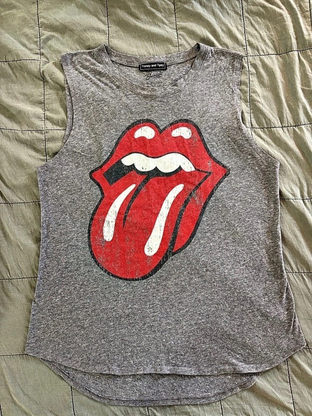Trendy and Tipsy Rolling Stones Graphic Muscle Tee in Gray & Red